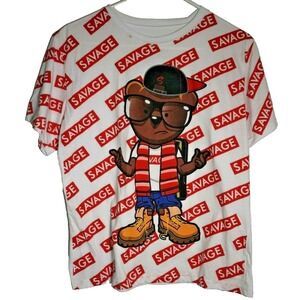 Fresh Laundry Boys Youth XL Savage Backpack Bear Allover Print‎ T-Shirt